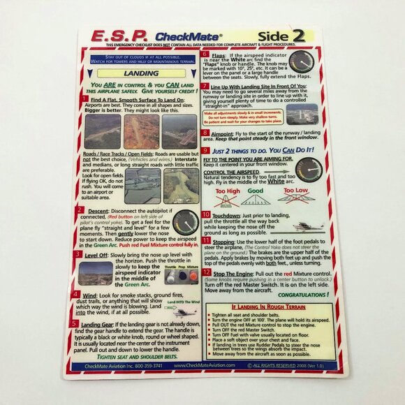 E.S. P. CheckMate Emergency Substitute Pilot Laminated 7.5 x10.25 inches - Picture 2 of 3
